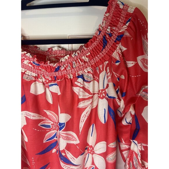 Pink Lily Coral Floral Off Shoulder Top Sz Small - Picture 3 of 7